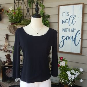CASUAL CORNER ANNEX ♡  Sweet Vintage Black Thick 3/4 Length Scoop Neckline Top S
